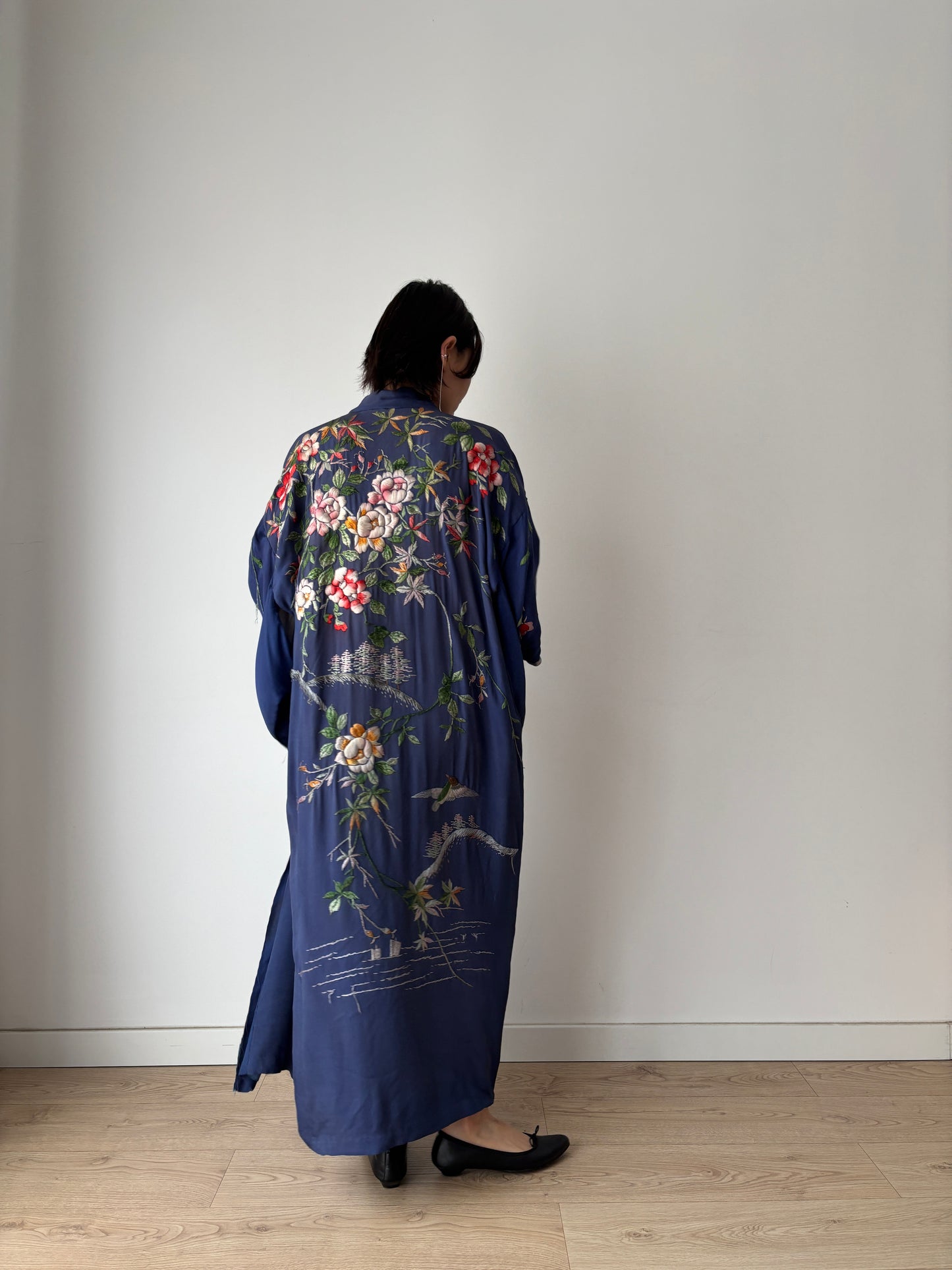 1920s embroidery silk Japanese Kimono, Jazz Age Art Dec Silk Kimono Robe/Jacket