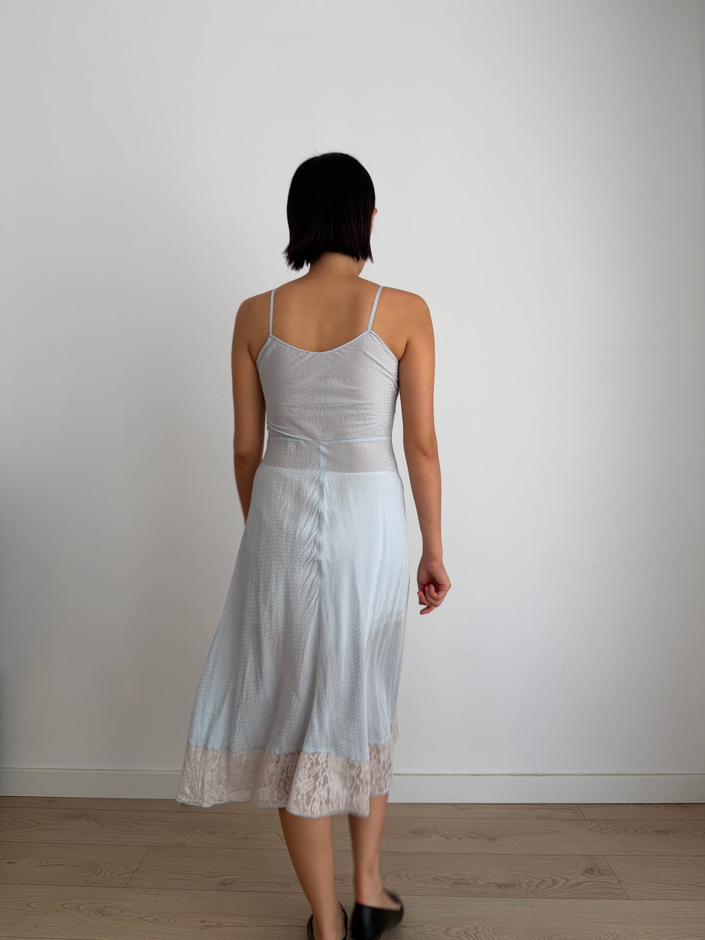 Lovely 1950s silk satin blue slip