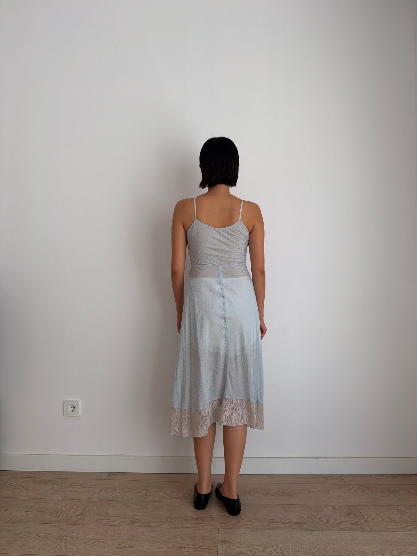 Lovely 1950s silk satin blue slip