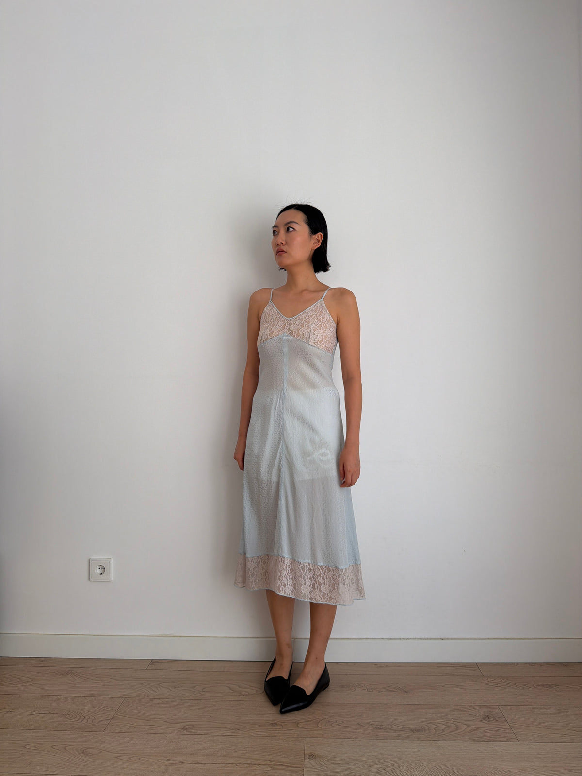 Lovely 1950s silk satin blue slip