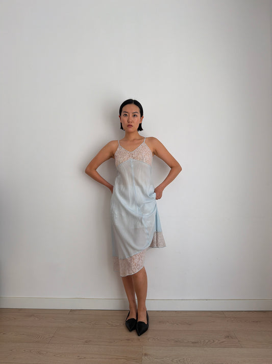 Lovely 1950s silk satin blue slip