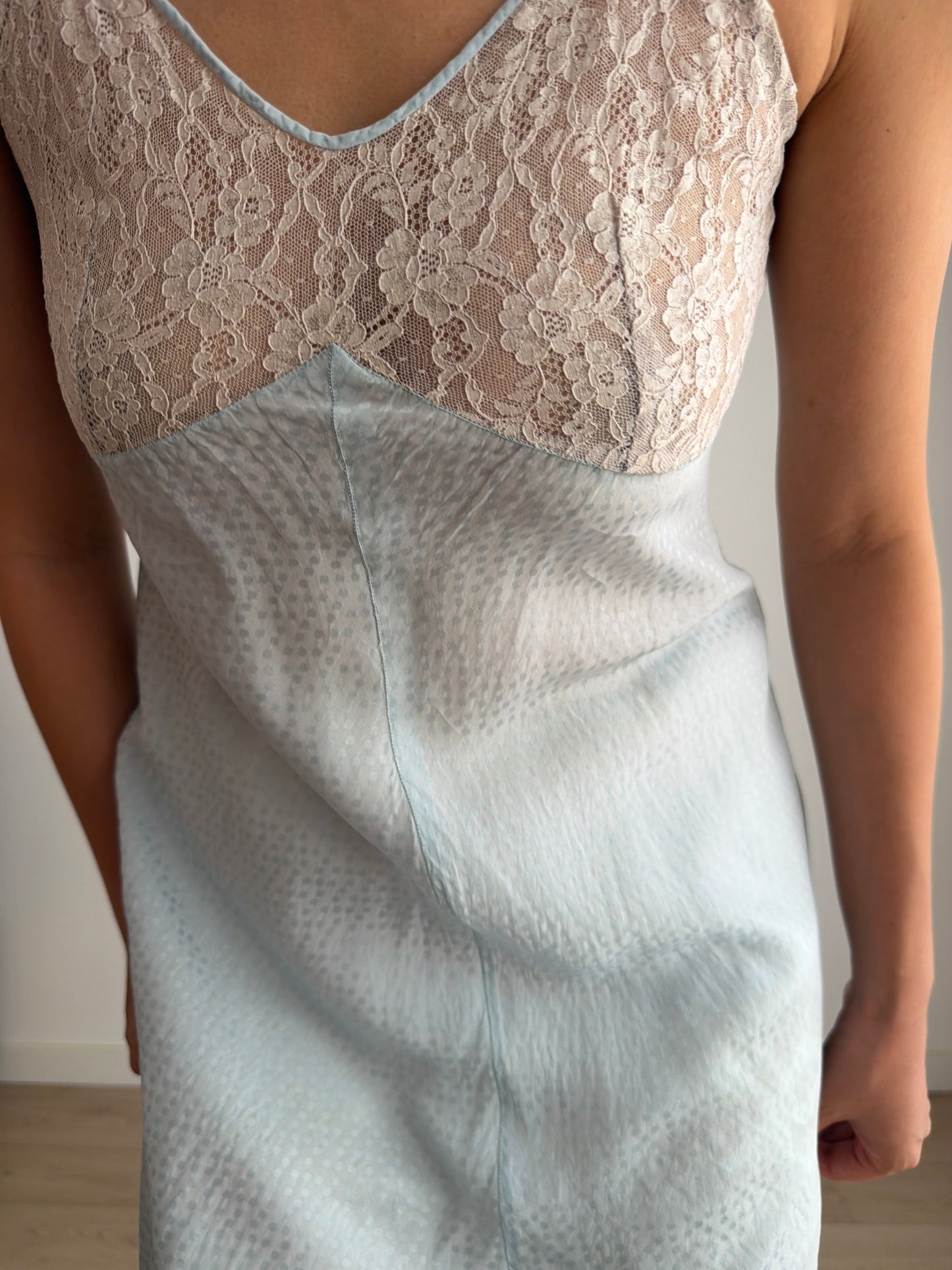 Lovely 1950s silk satin blue slip