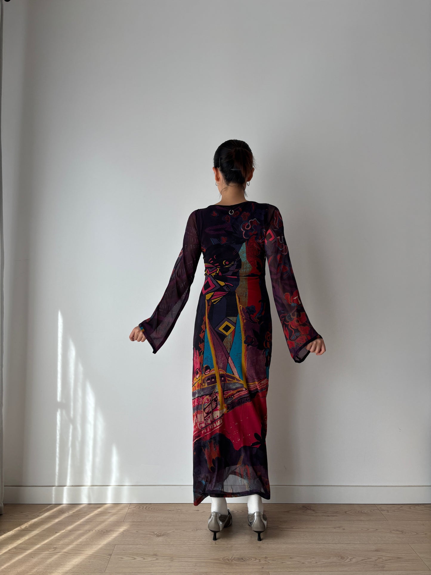 1990s Vintage Y2K Save The Queen Long Sleeves Maxi Dress in Size M