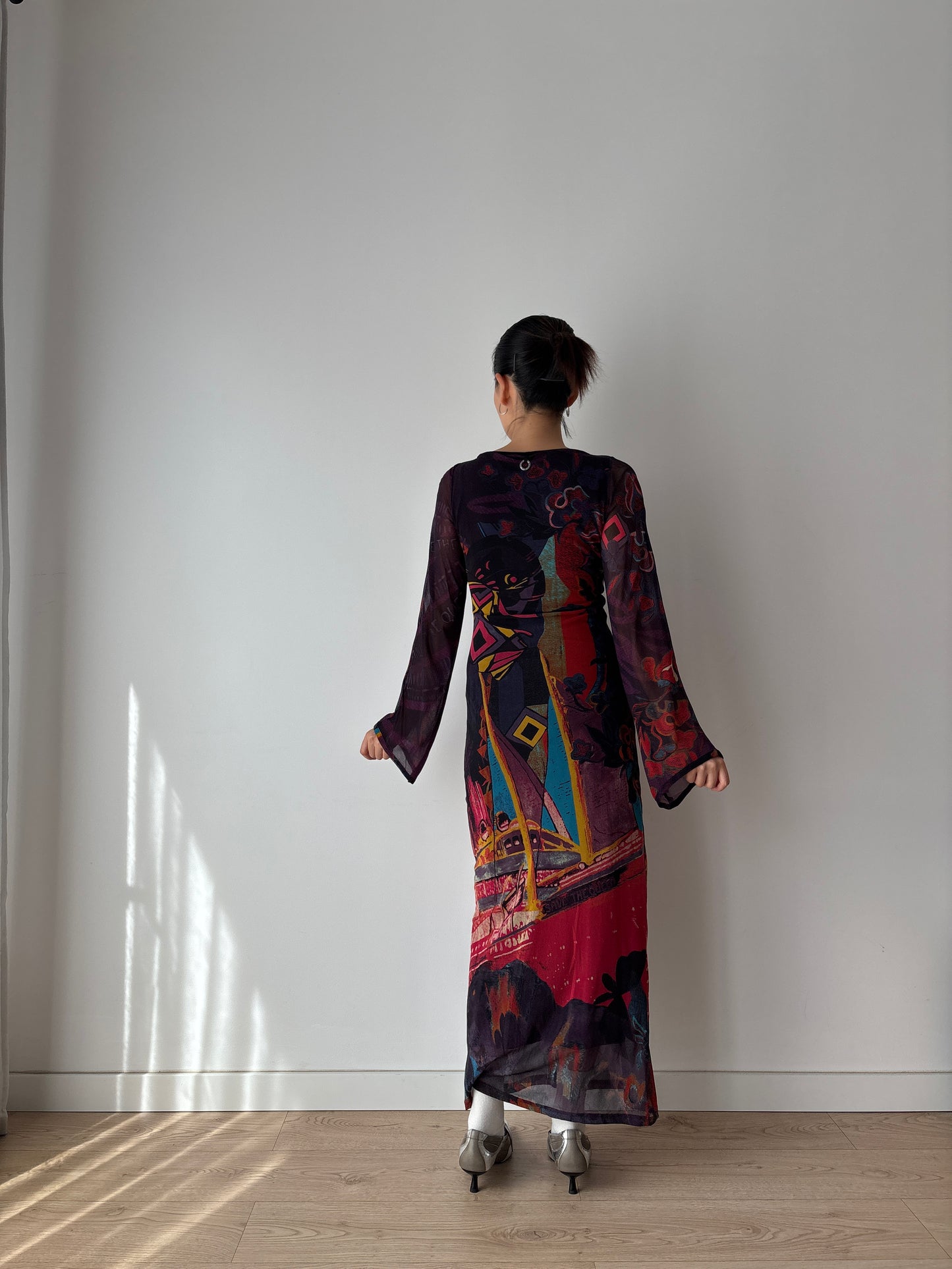 1990s Vintage Y2K Save The Queen Long Sleeves Maxi Dress in Size M