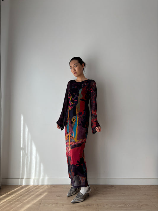 1990s Vintage Y2K Save The Queen Long Sleeves Maxi Dress in Size M