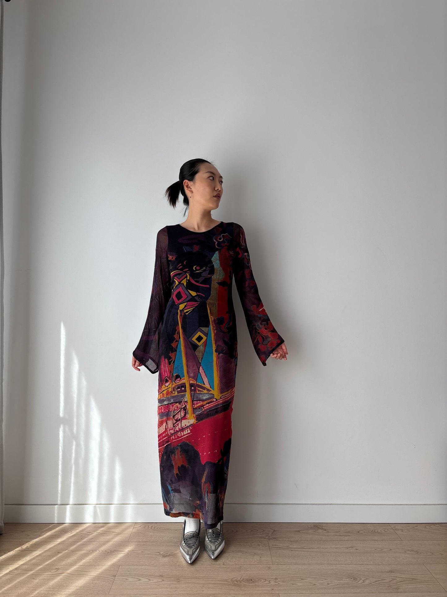 1990s Vintage Y2K Save The Queen Long Sleeves Maxi Dress in Size M