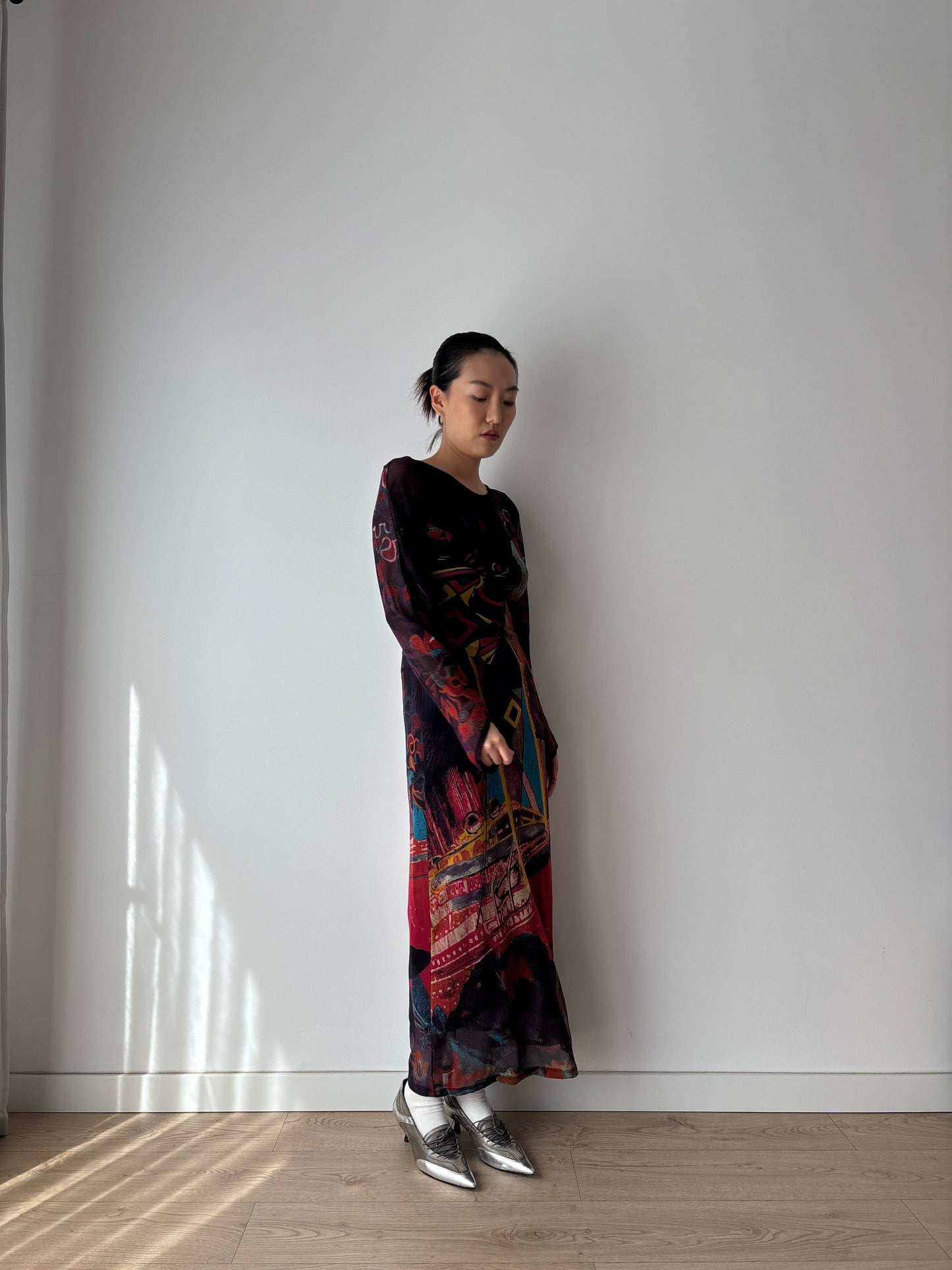 1990s Vintage Y2K Save The Queen Long Sleeves Maxi Dress in Size M