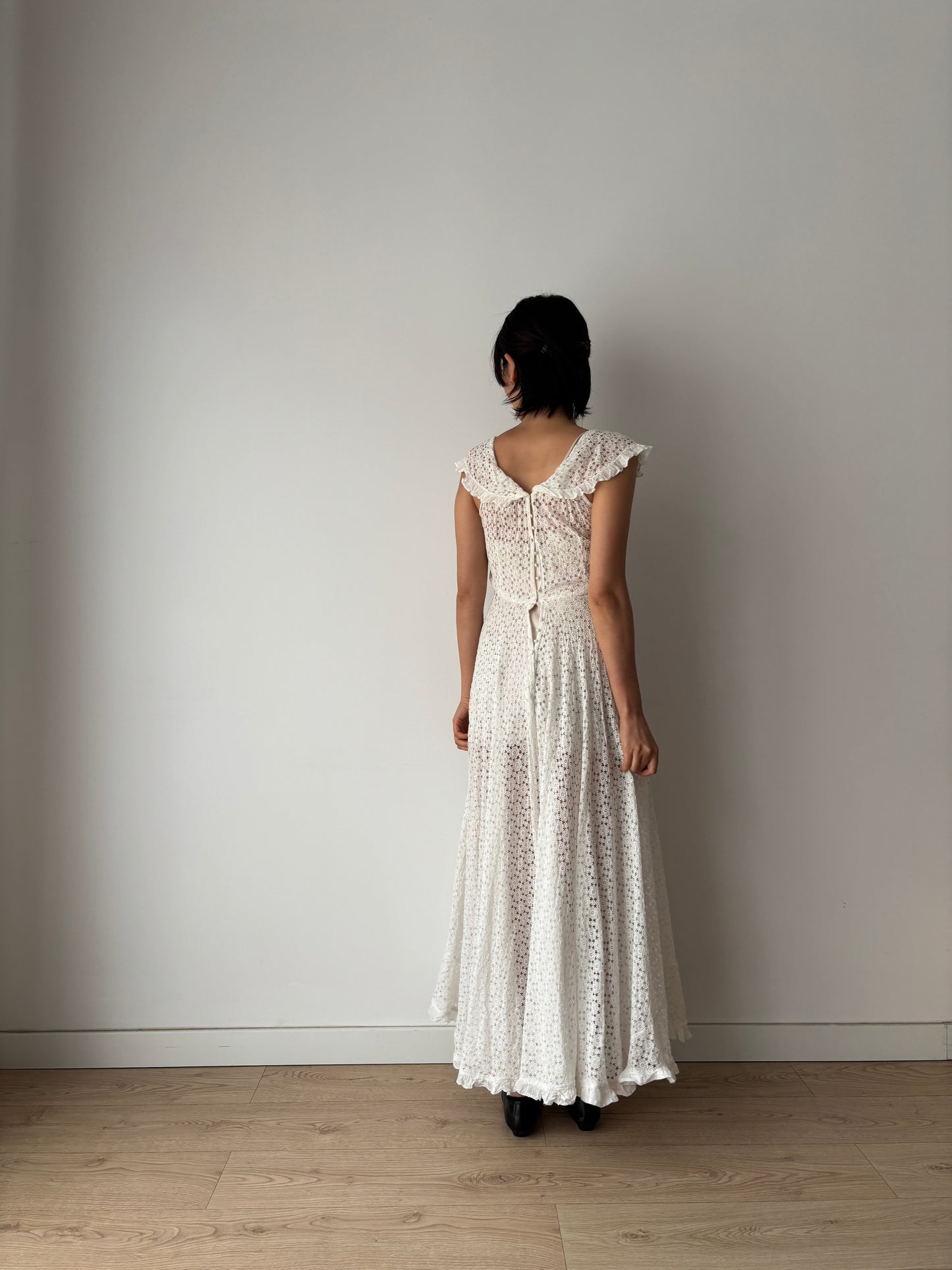 1910s Edwardian Cotton Nightgown, 1900s Antique Victorian Romantic Maxi Dress