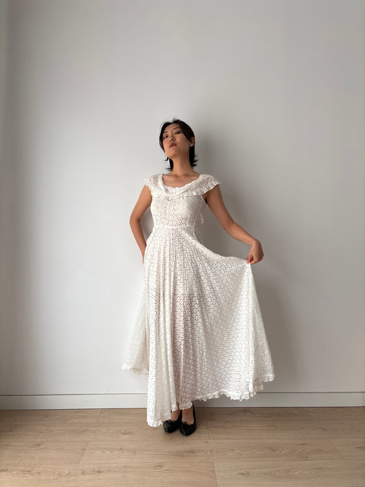 1910s Edwardian Cotton Nightgown, 1900s Antique Victorian Romantic Maxi Dress