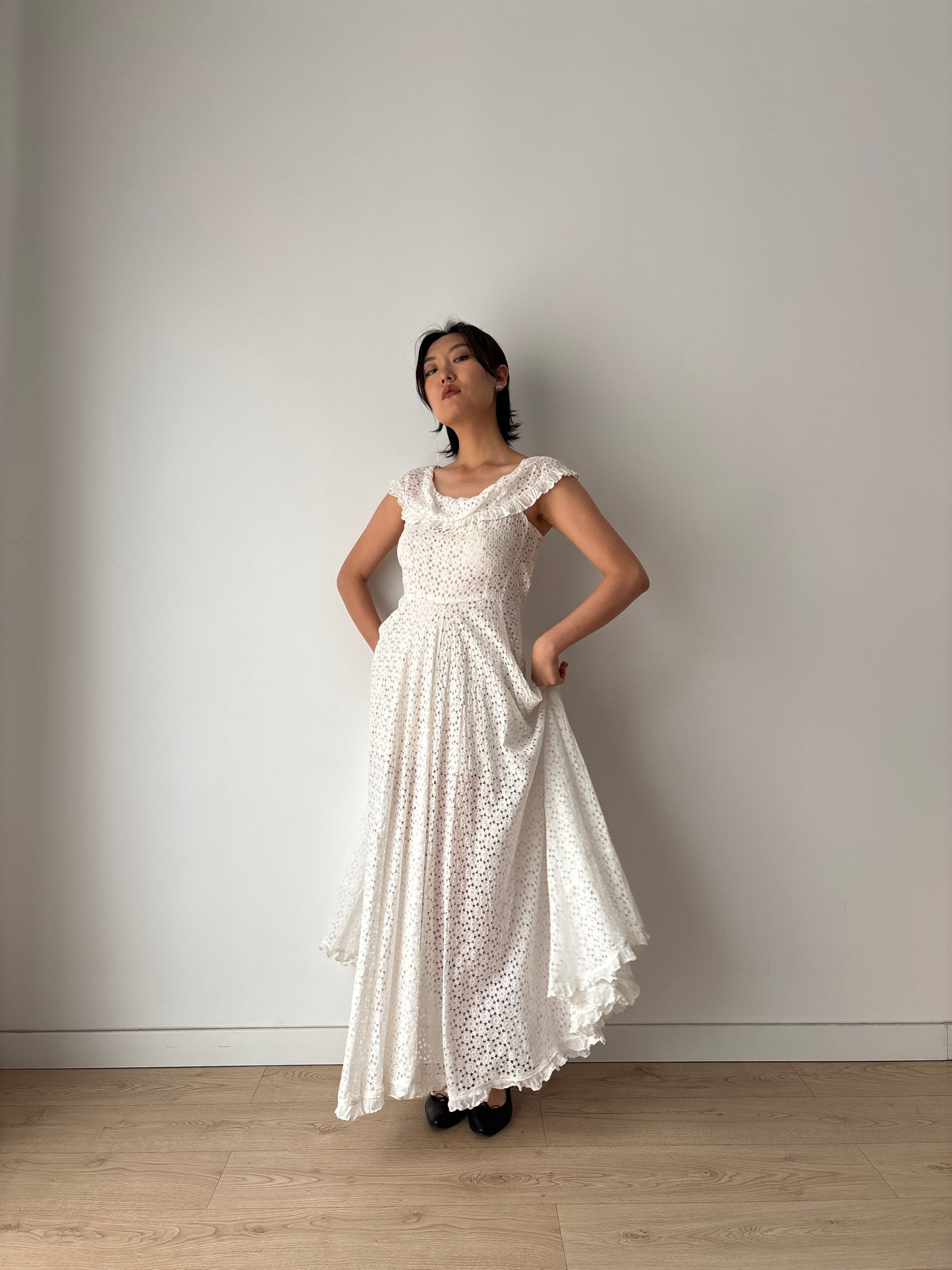 1910s Edwardian Cotton Nightgown, 1900s Antique Victorian Romantic Maxi Dress