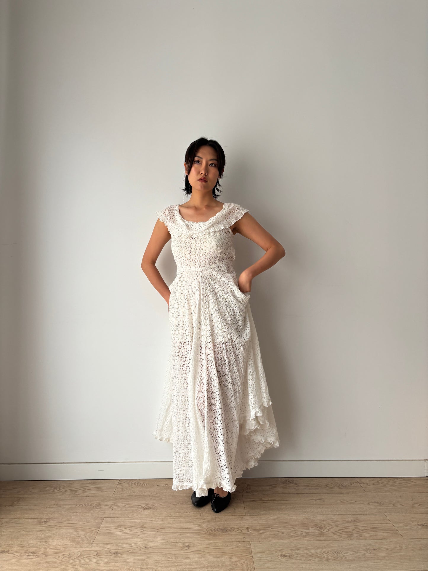 1910s Edwardian Cotton Nightgown, 1900s Antique Victorian Romantic Maxi Dress