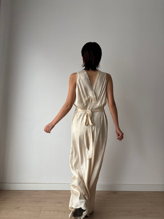 Vintage 1930s Silk Satin Nightgown: Lace Art Deco Maxi Slip Dress