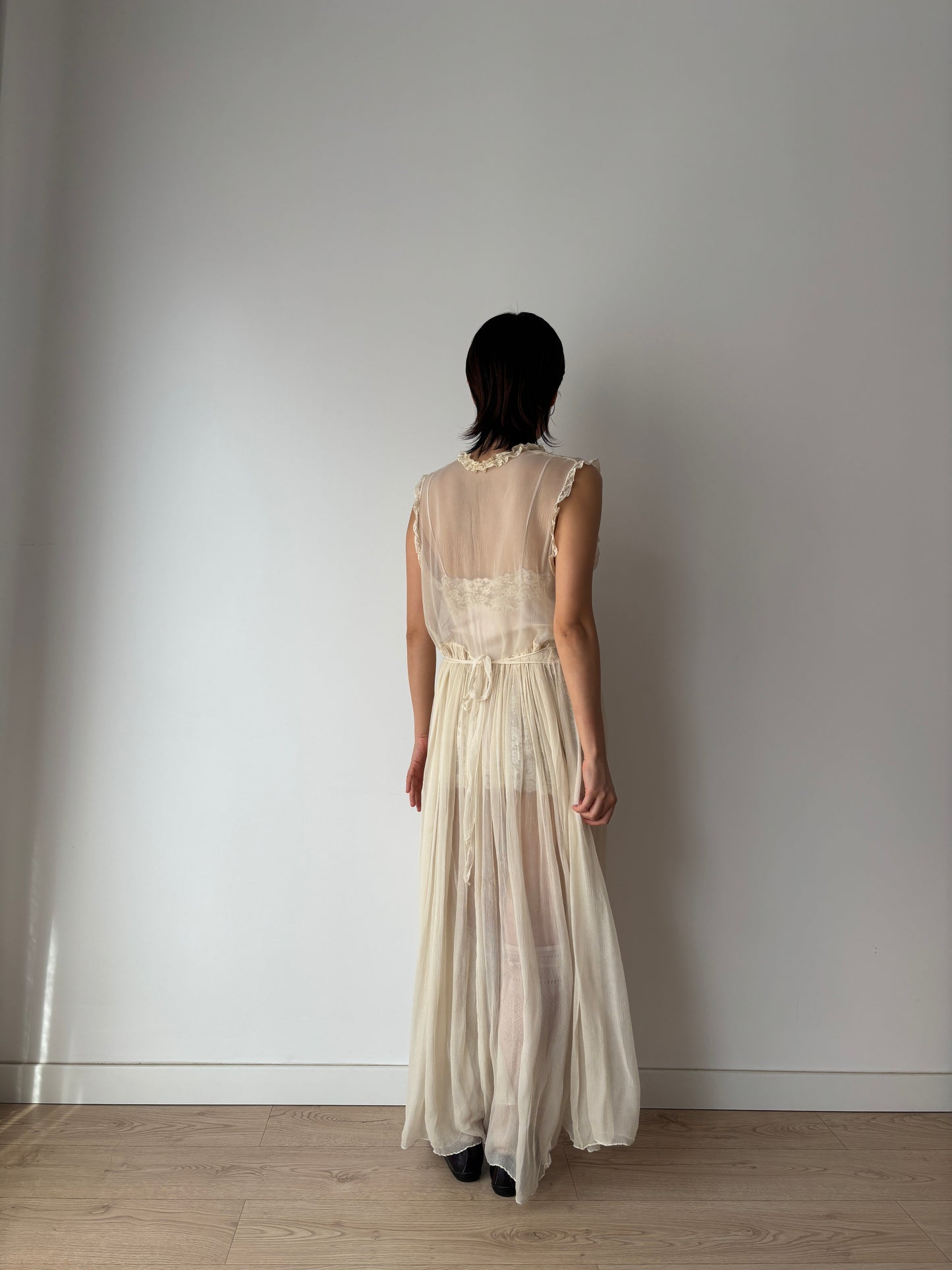 1930s - 1940s Silk Chiffon Maxi Dress: Vintage Wedding Bridal Gown