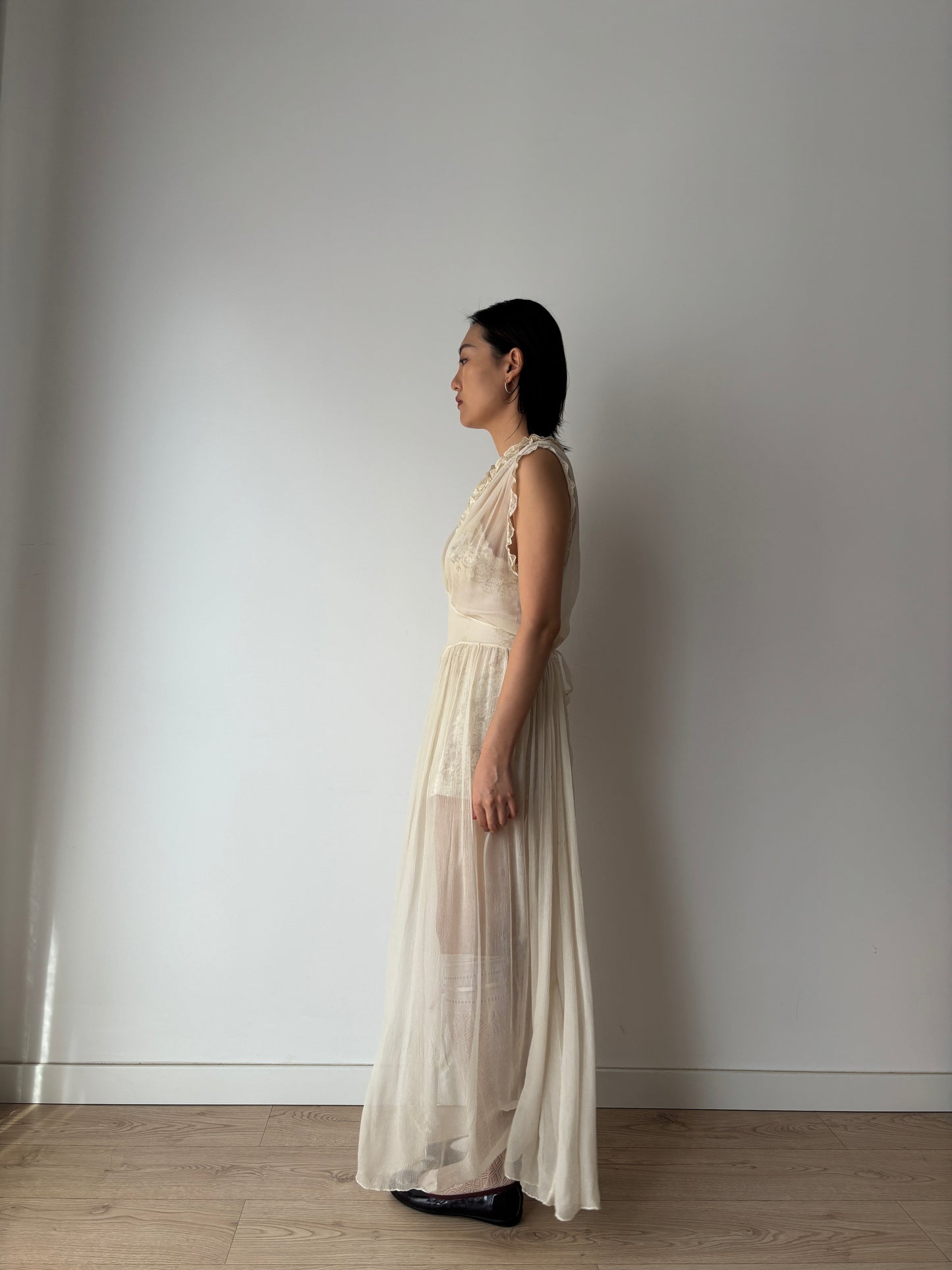 1930s - 1940s Silk Chiffon Maxi Dress: Vintage Wedding Bridal Gown