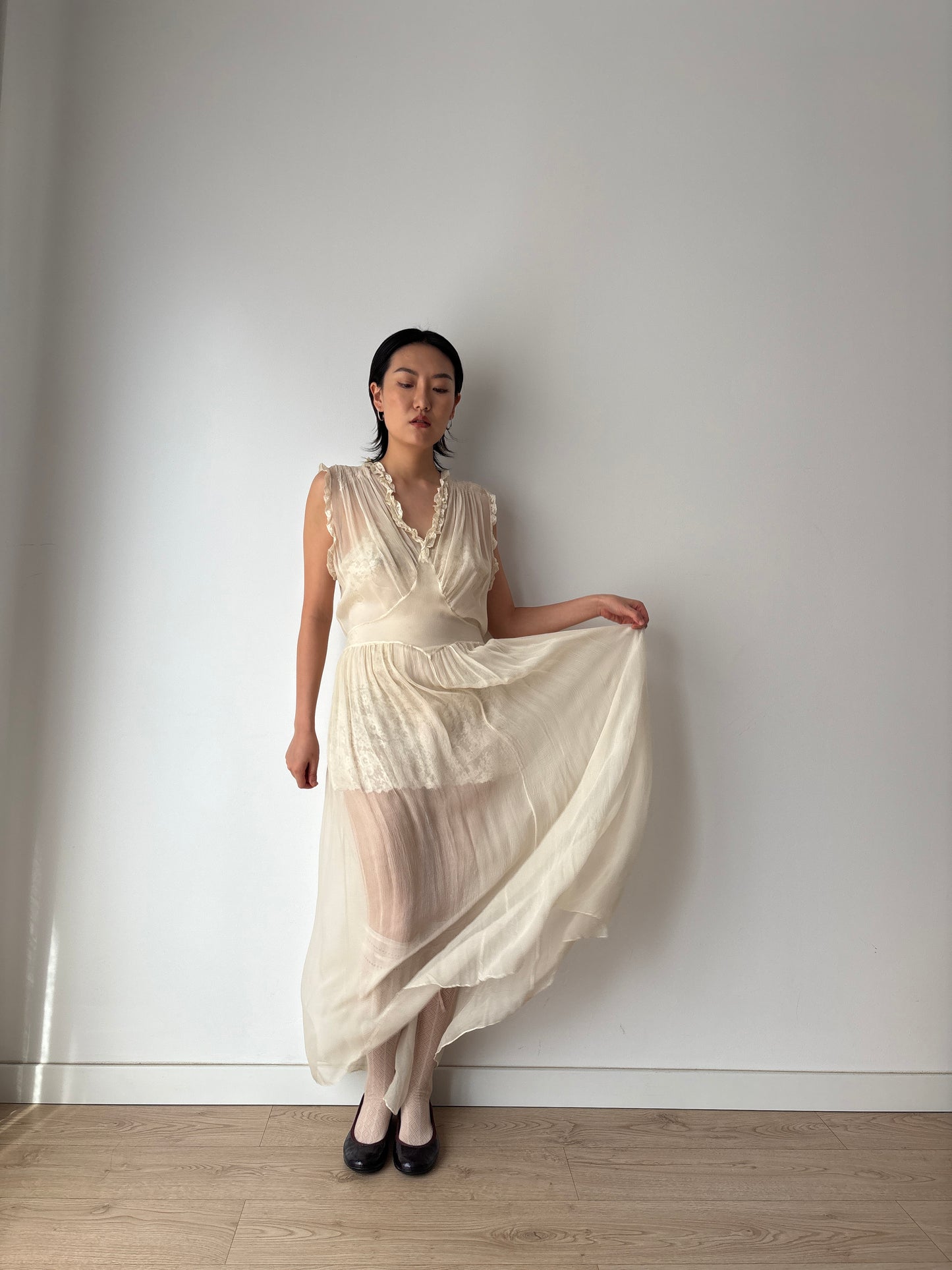 1930s - 1940s Silk Chiffon Maxi Dress: Vintage Wedding Bridal Gown