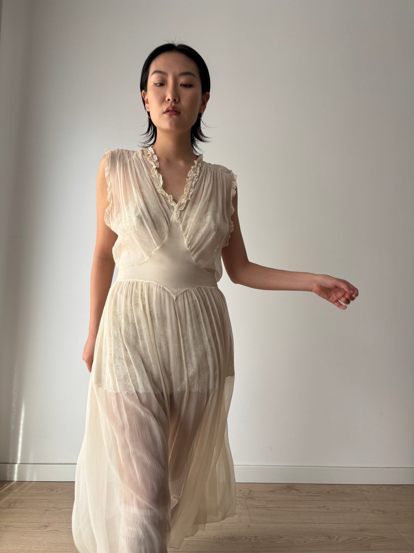 1930s - 1940s Silk Chiffon Maxi Dress: Vintage Wedding Bridal Gown