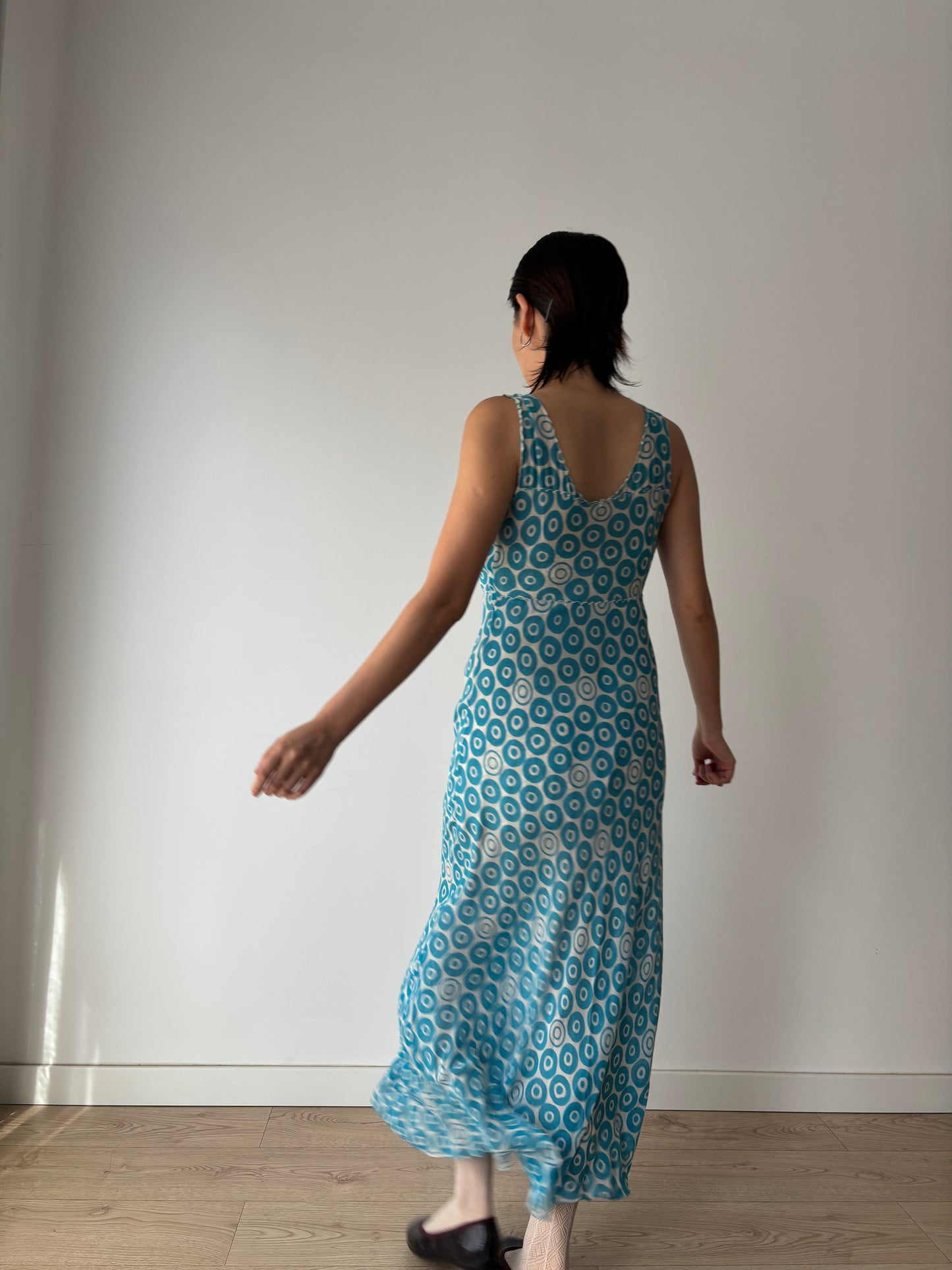 Vintage Blue Print Silk Chiffon Florence Lace Lingerie Set