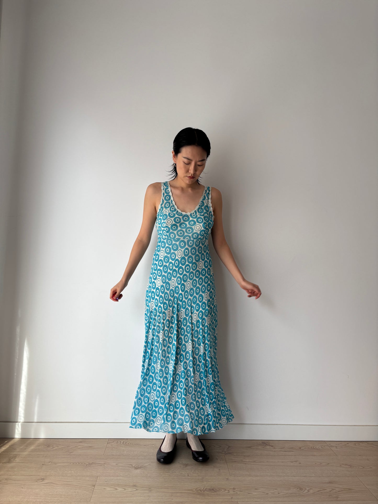 Vintage Blue Print Silk Chiffon Florence Lace Lingerie Set