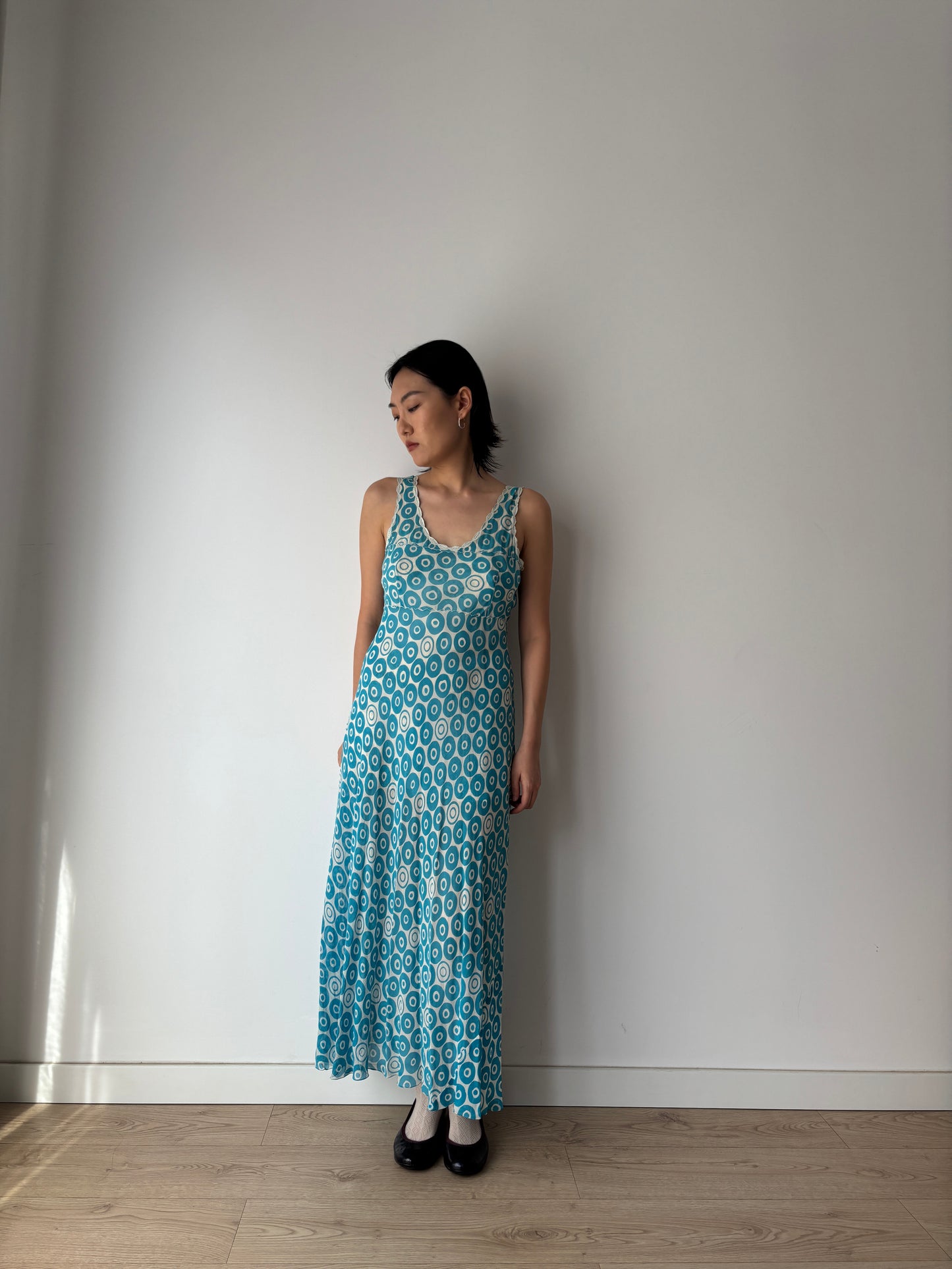 Vintage Blue Print Silk Chiffon Florence Lace Lingerie Set