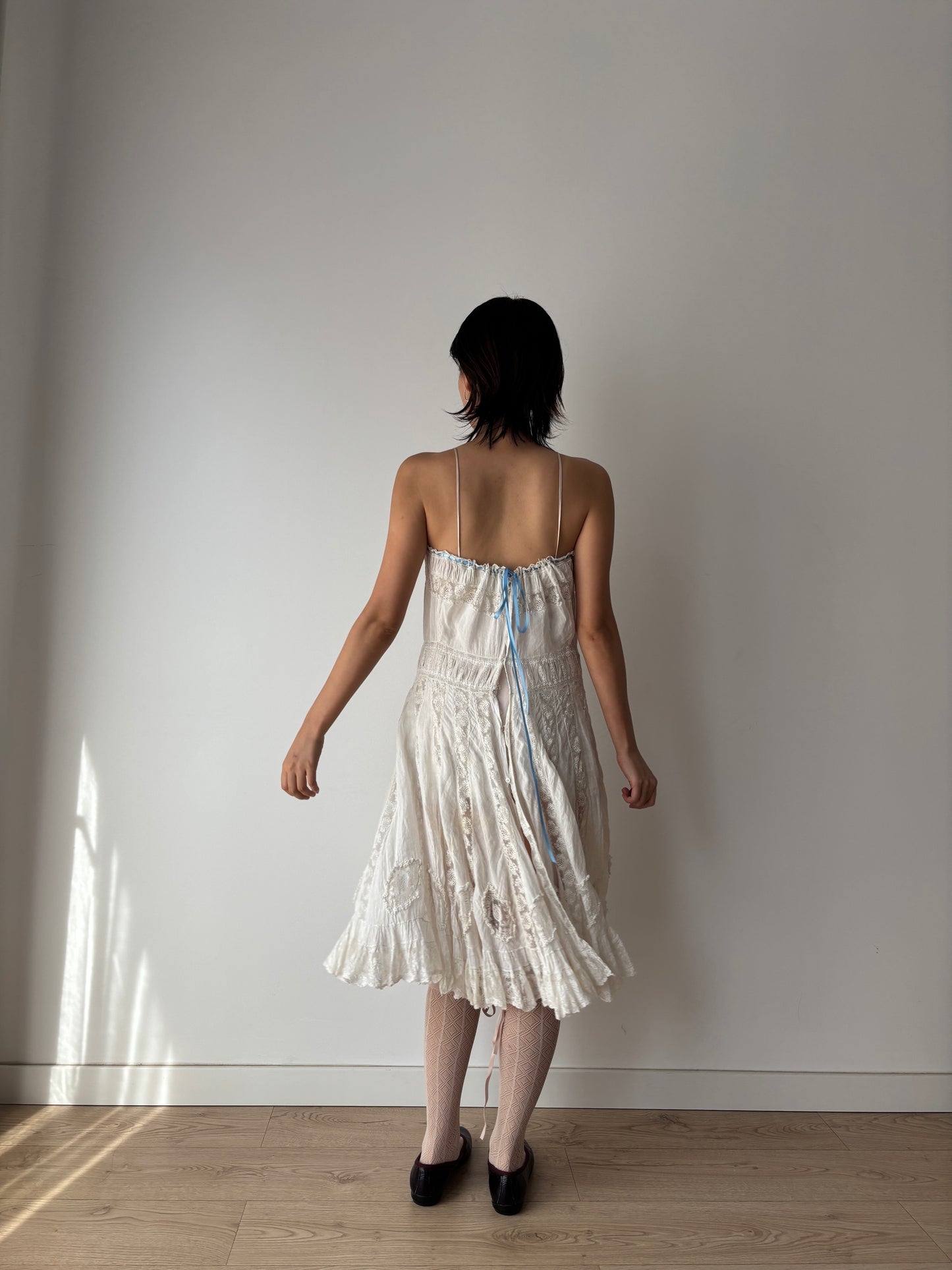 Antique 1800s–Early 1900s White Cotton Lace Slip