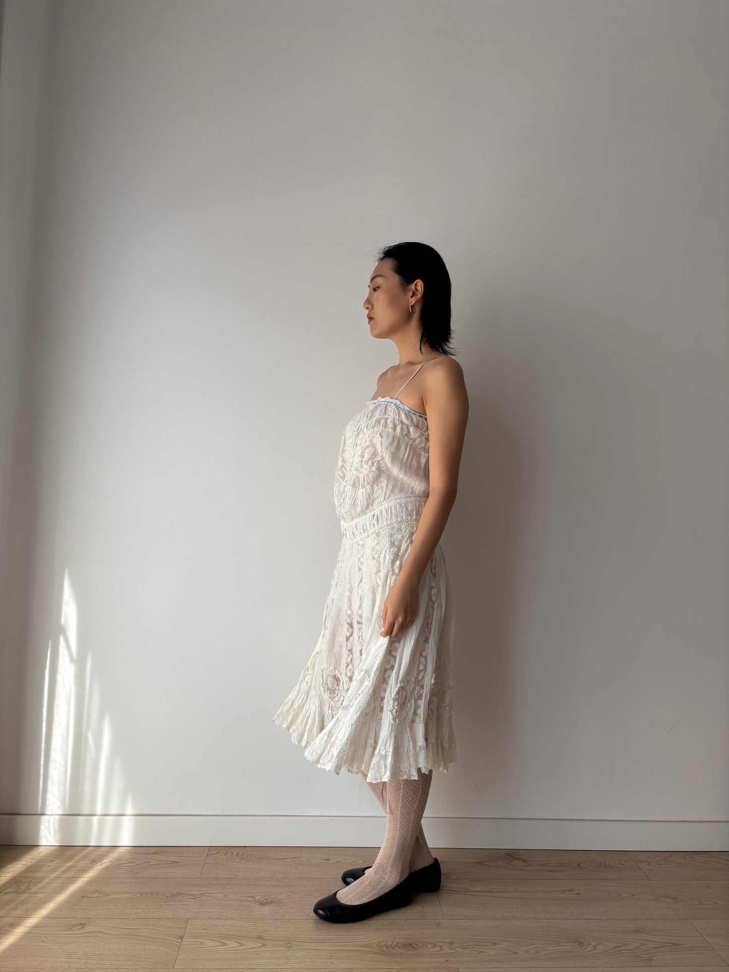 Antique 1800s–Early 1900s White Cotton Lace Slip