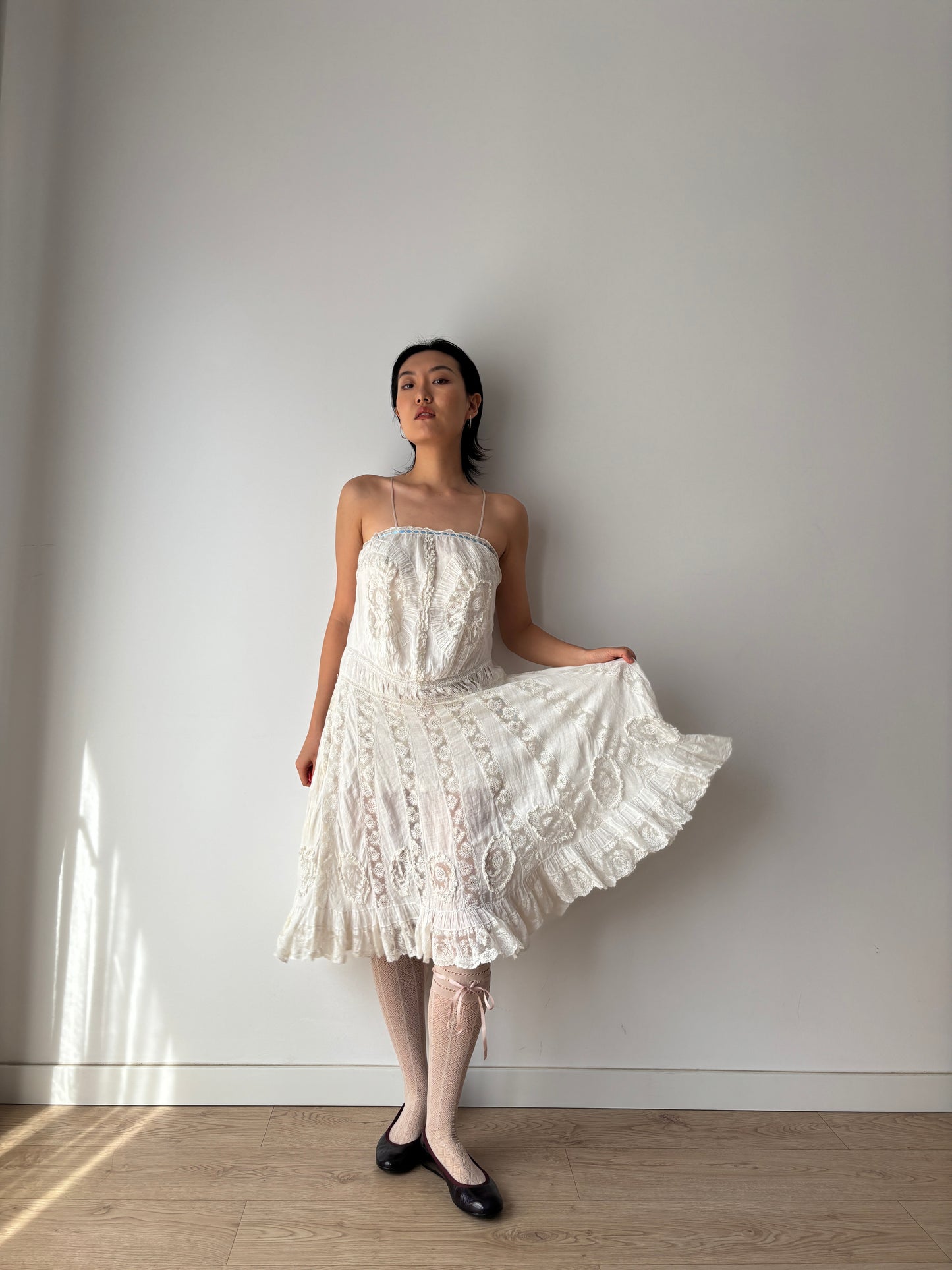 Antique 1800s–Early 1900s White Cotton Lace Slip