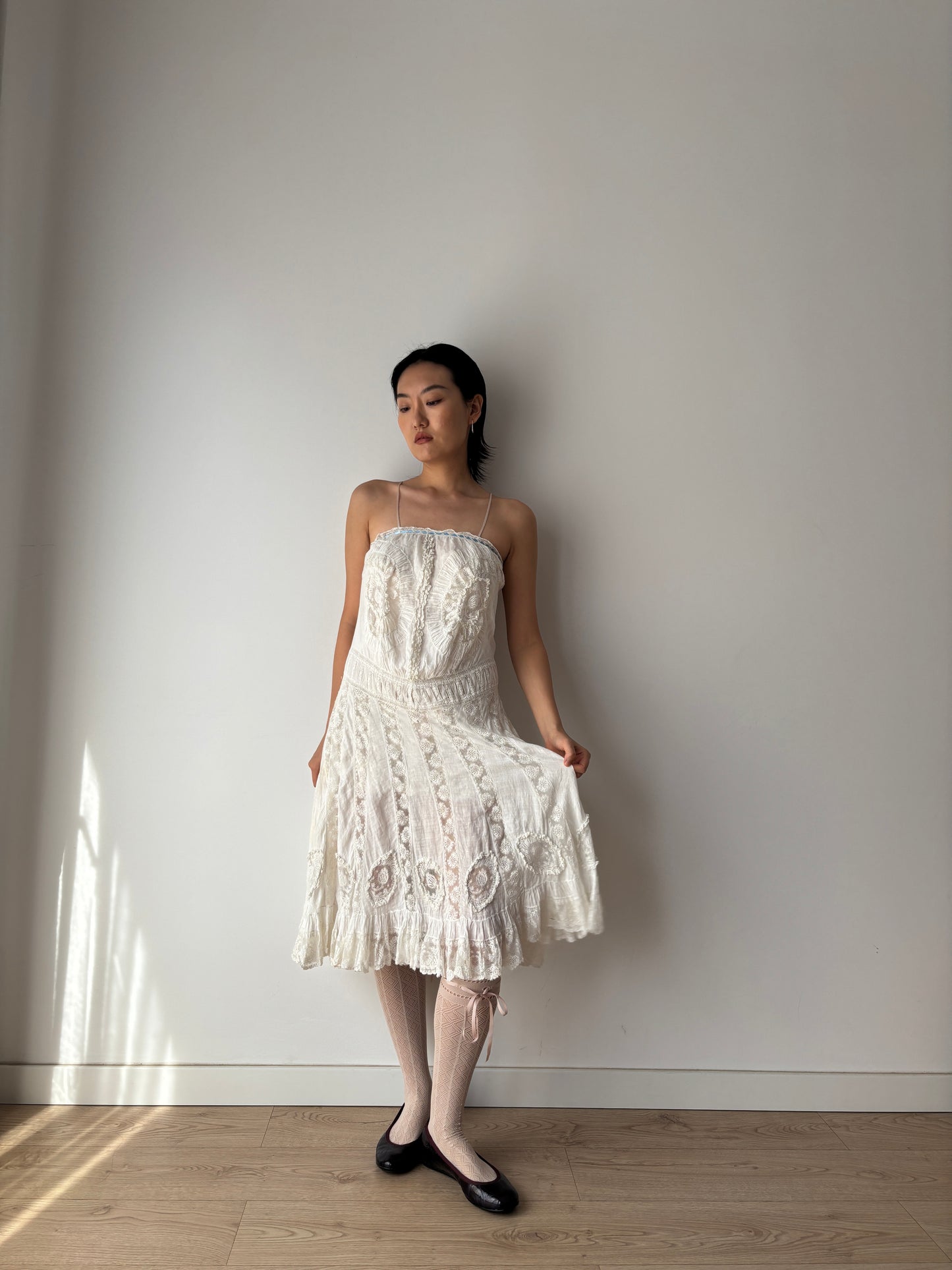 Antique 1800s–Early 1900s White Cotton Lace Slip