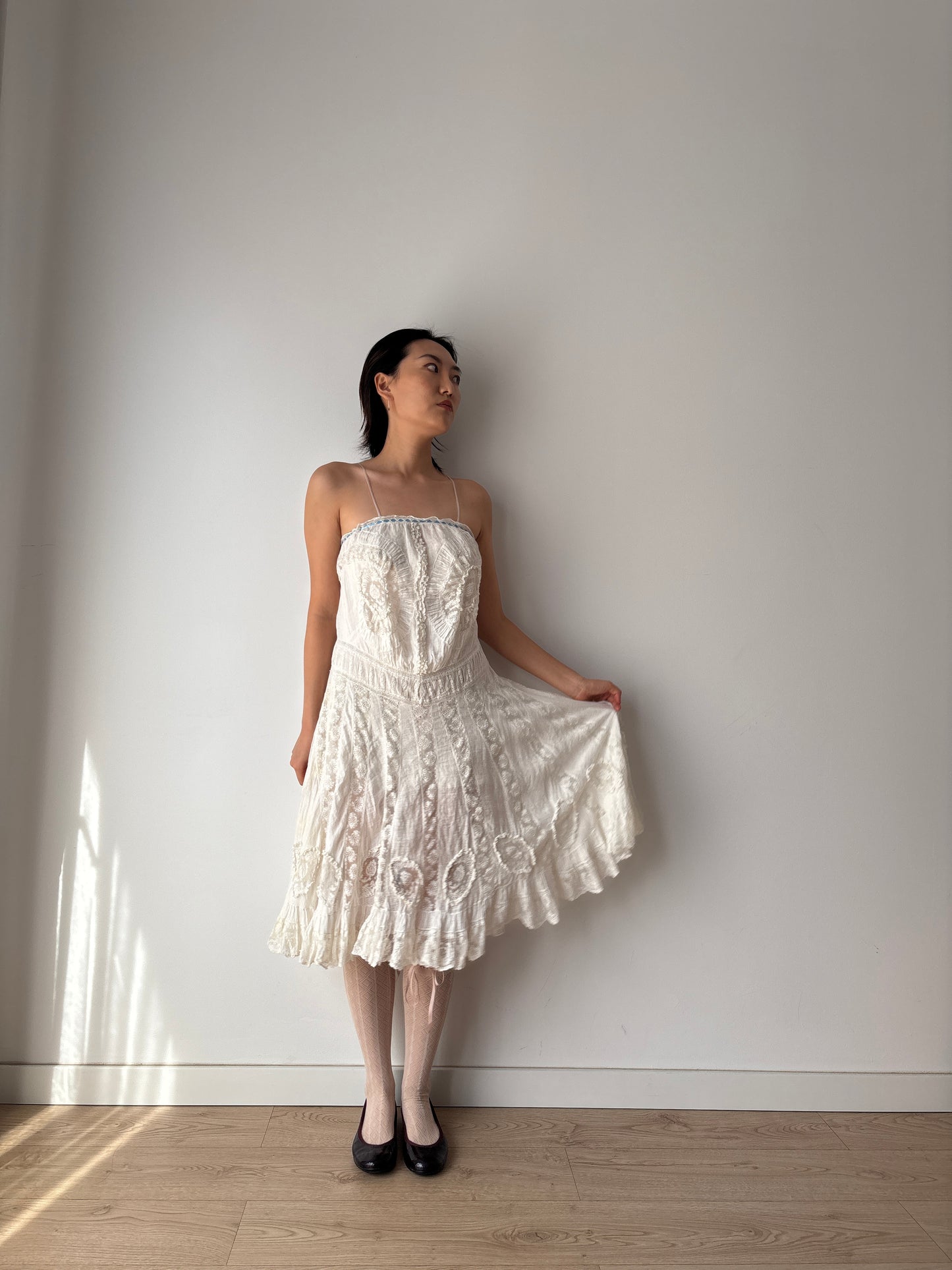 Antique 1800s–Early 1900s White Cotton Lace Slip