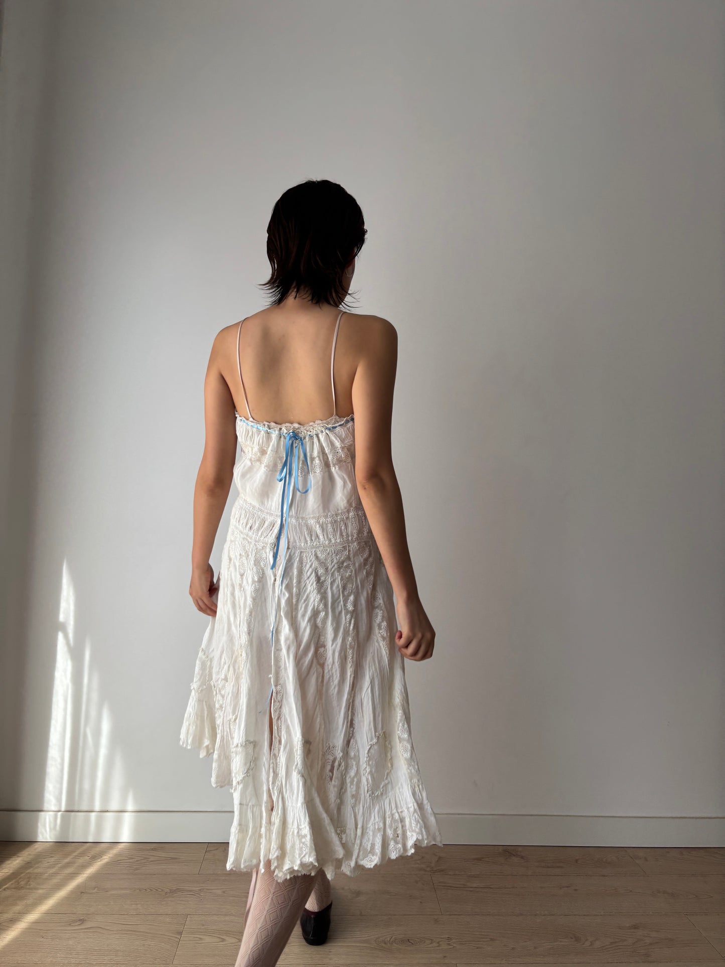 Antique 1800s–Early 1900s White Cotton Lace Slip