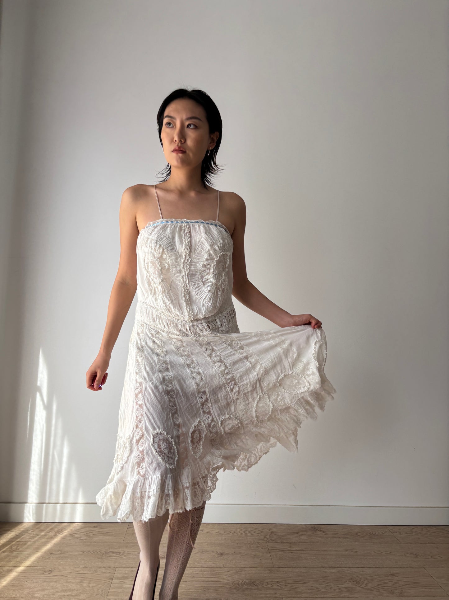 Antique 1800s–Early 1900s White Cotton Lace Slip