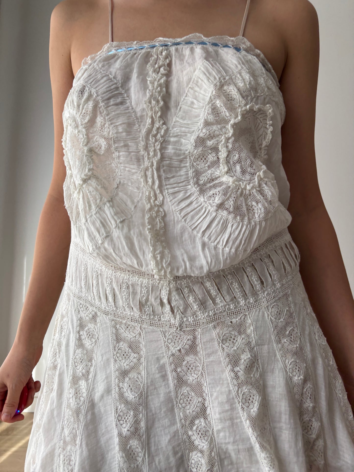 Antique 1800s–Early 1900s White Cotton Lace Slip