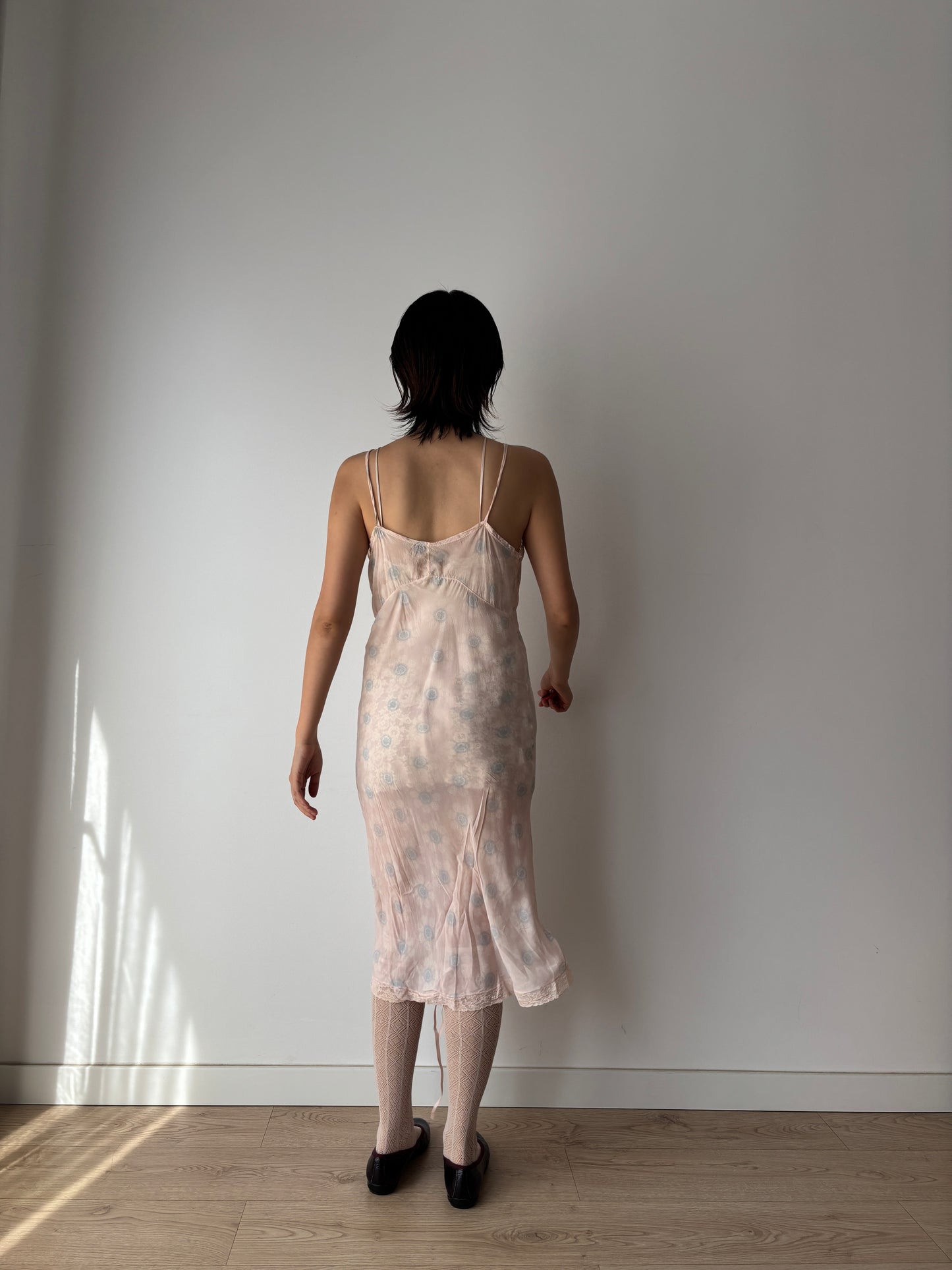 1940s Antique Blue & Pink Silk Slip Dress