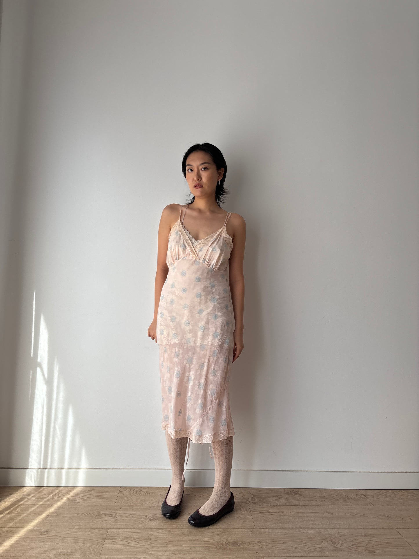 1940s Antique Blue & Pink Silk Slip Dress