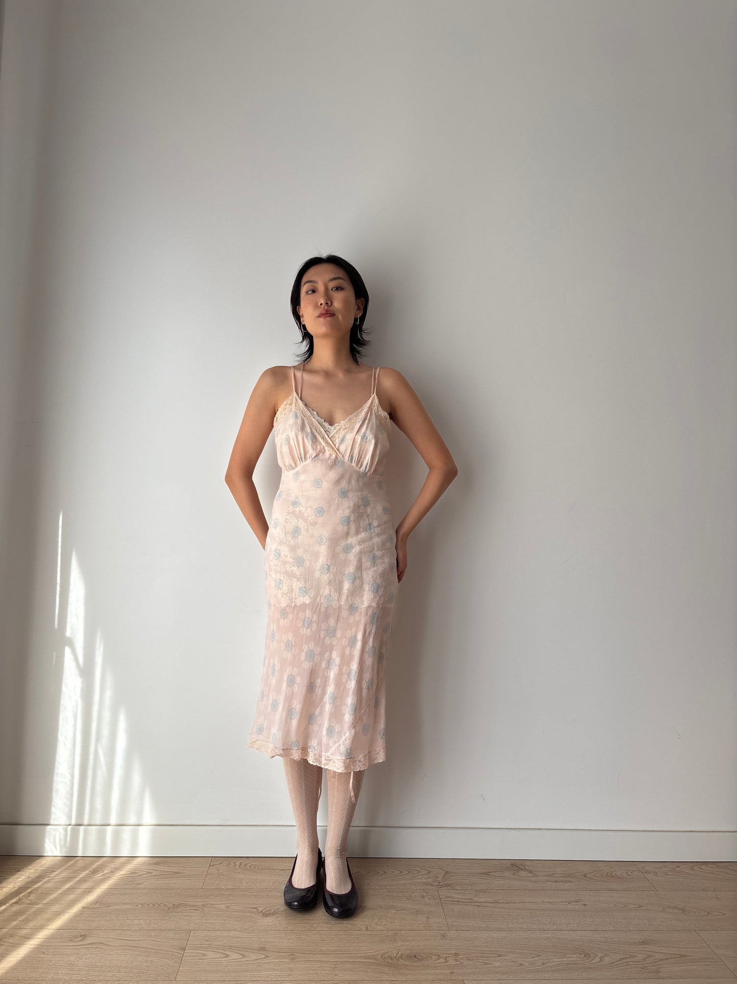 1940s Antique Blue & Pink Silk Slip Dress