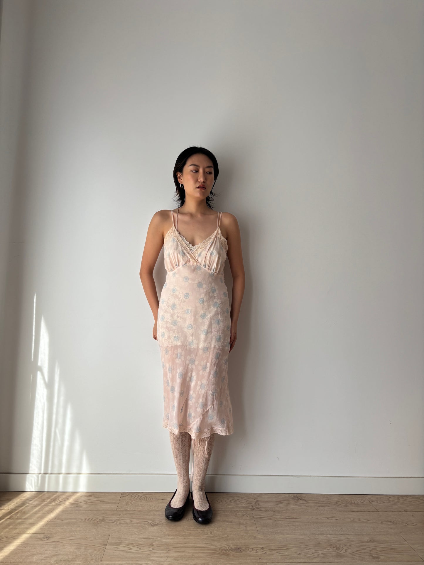 1940s Antique Blue & Pink Silk Slip Dress