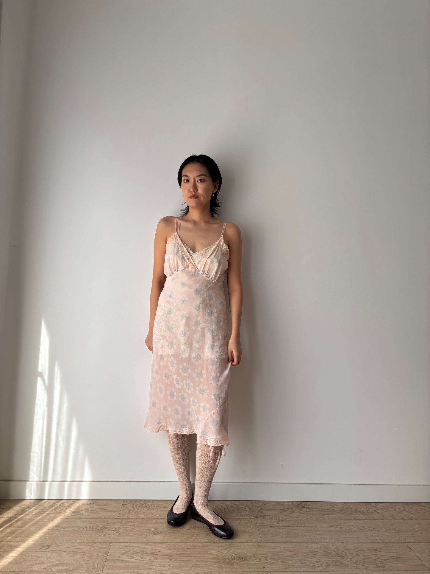 1940s Antique Blue & Pink Silk Slip Dress