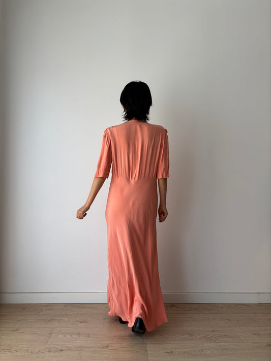 1940s peach red silk gown