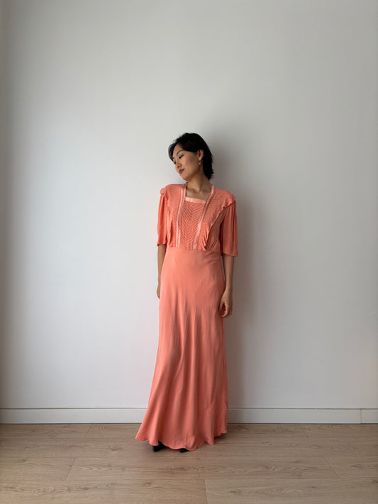 1940s peach red silk gown