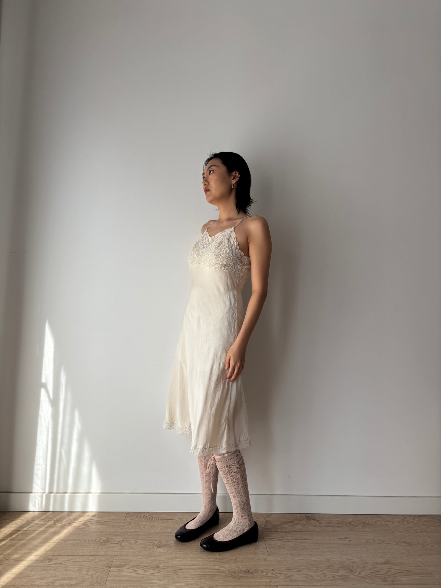 1930s Vintage White Silk Lace Slip Dress