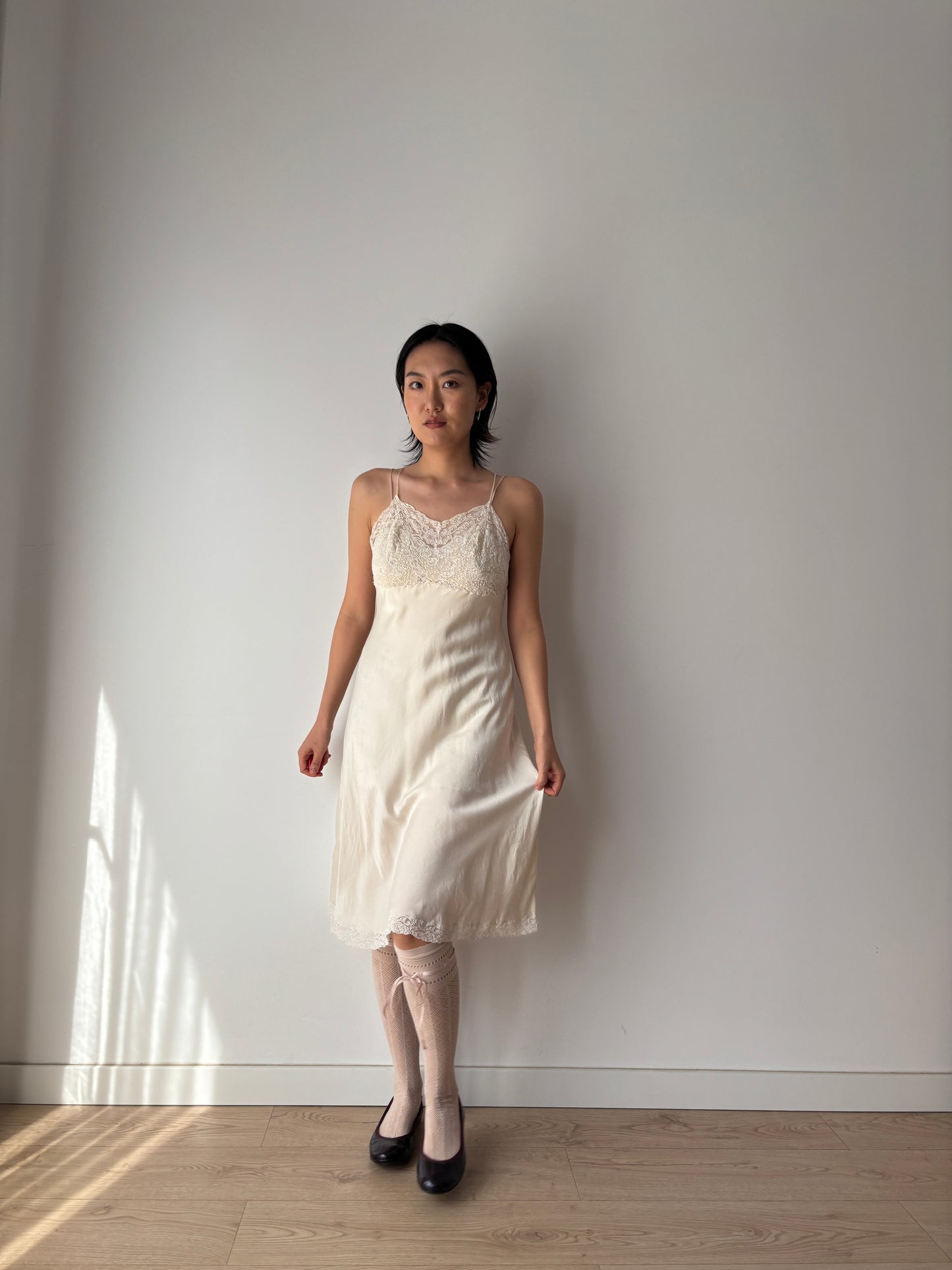 1930s Vintage White Silk Lace Slip Dress