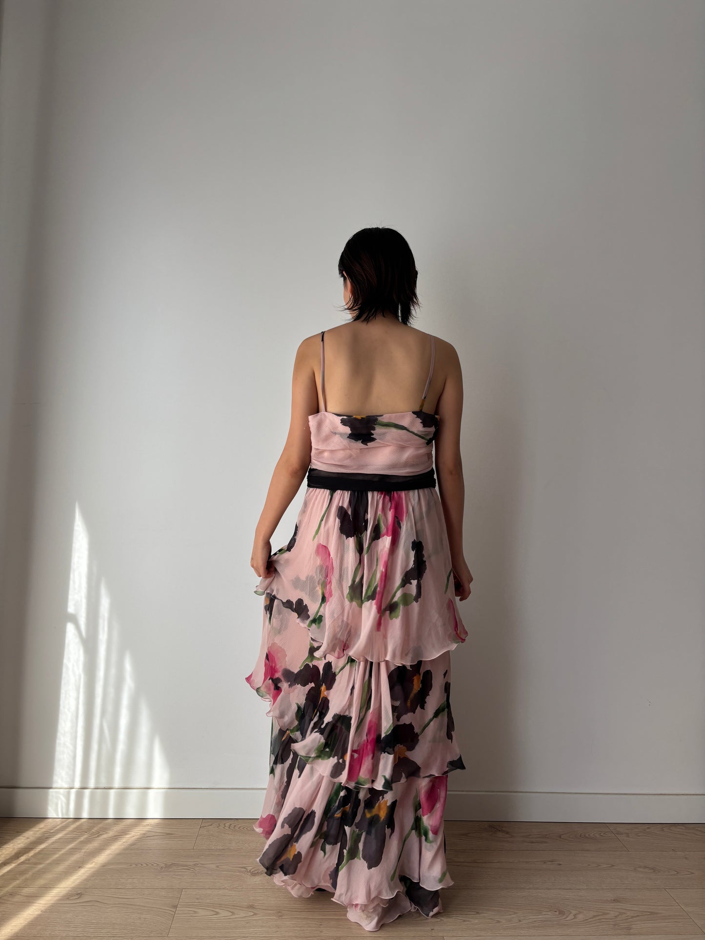 Moschino Vintage 2000s Y2K Silk Chiffon Dress, Floral Print Fairy Maxi Dress