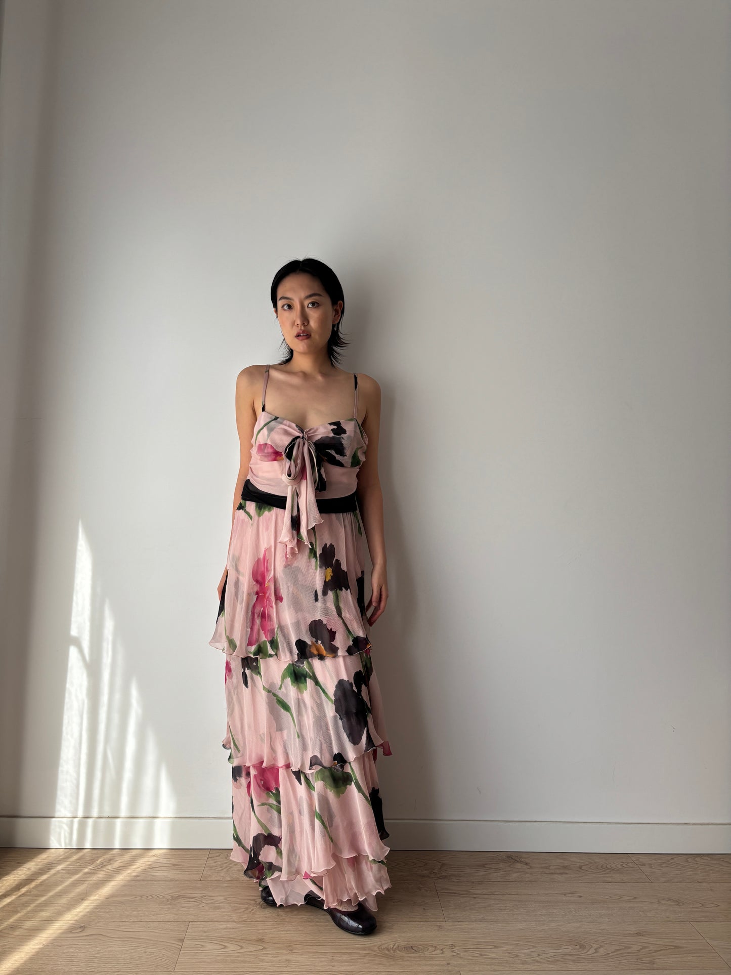 Moschino Vintage 2000s Y2K Silk Chiffon Dress, Floral Print Fairy Maxi Dress