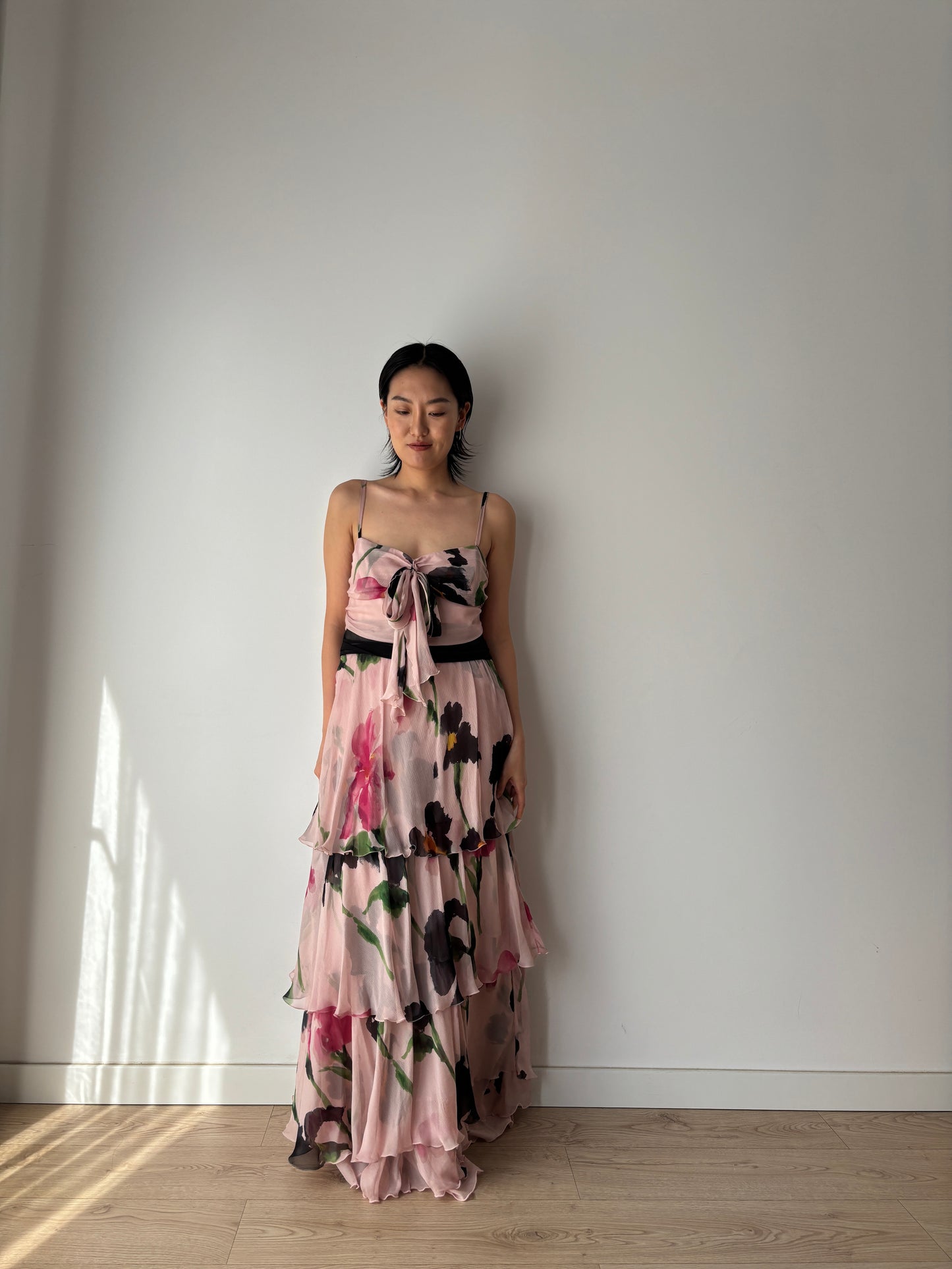 Moschino Vintage 2000s Y2K Silk Chiffon Dress, Floral Print Fairy Maxi Dress