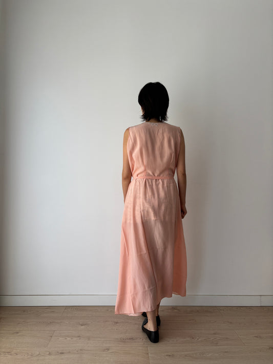 Antique 1940s french lace liquid silk crepe nightdress in pink