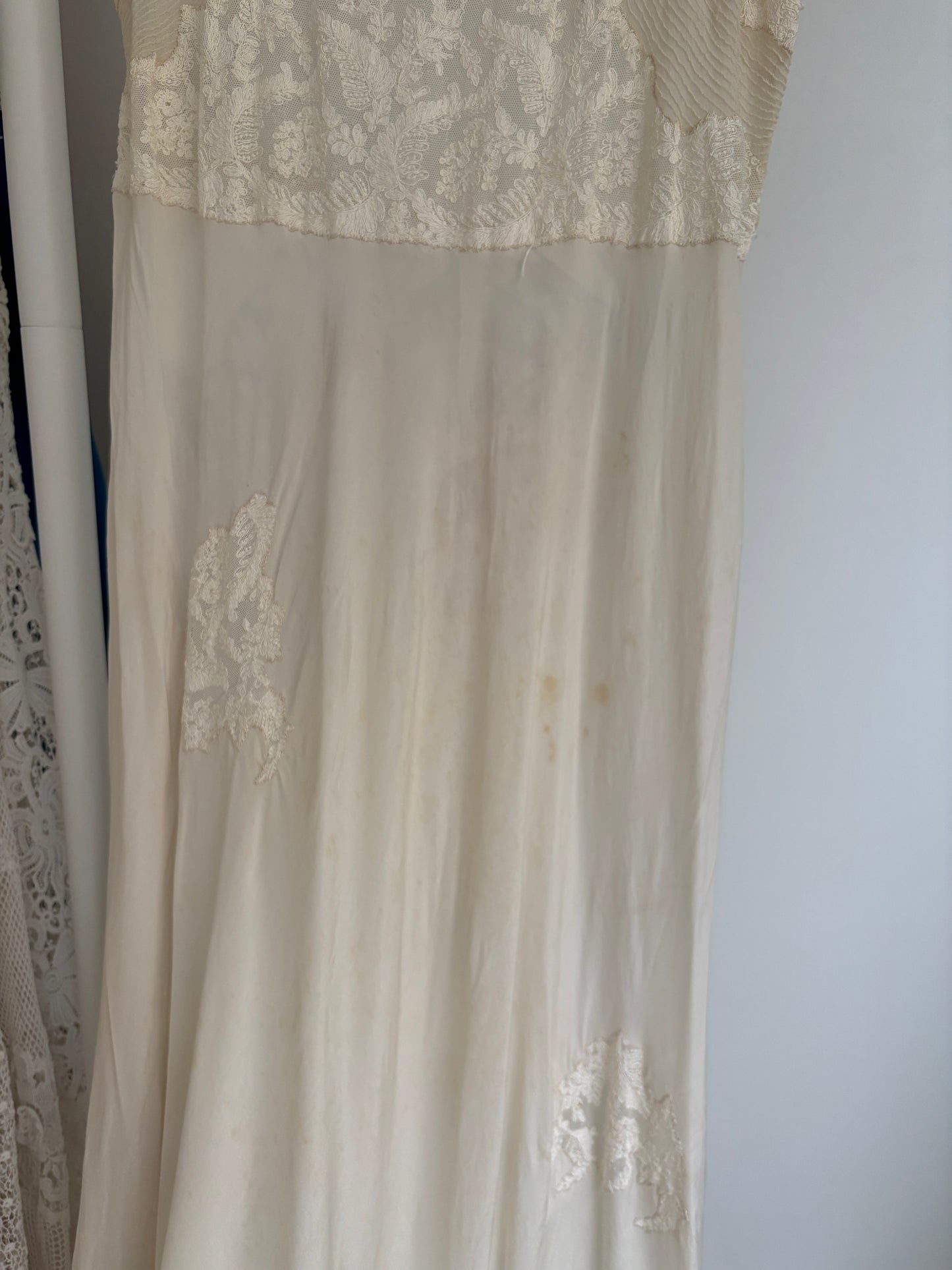 1930s Pure Silk Chiffon Lace Bridal Dress: Antique Bias Cut Nightgown