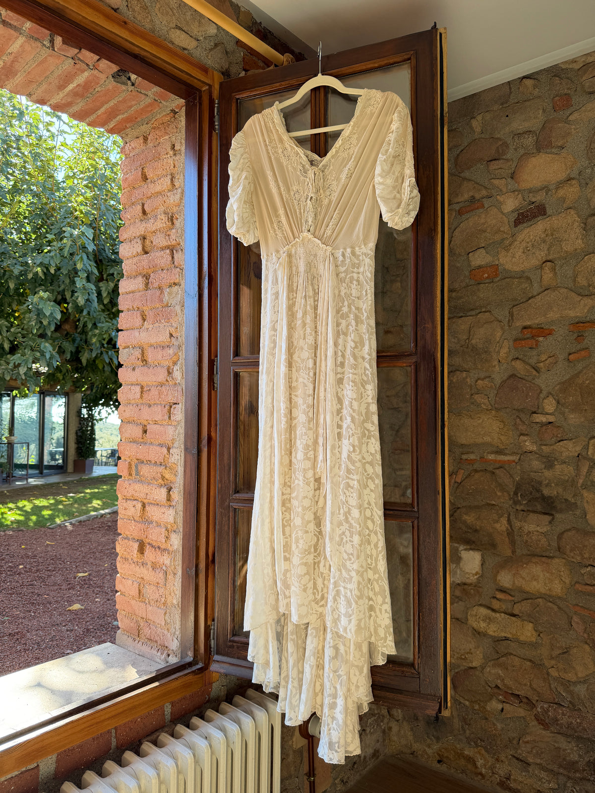 Rare 1930s 1940s bridal silk sheer lace dress