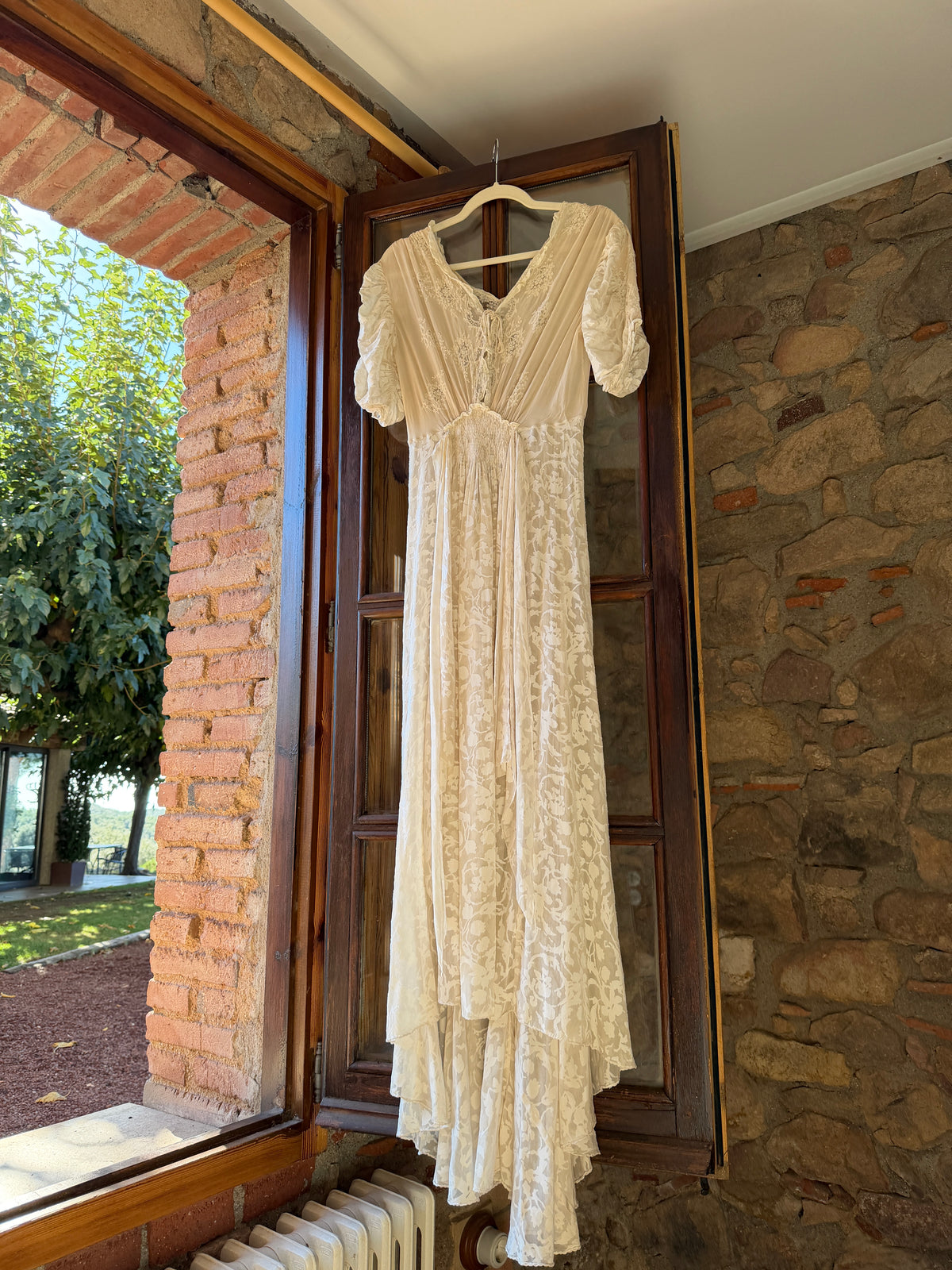 Rare 1930s 1940s bridal silk sheer lace dress