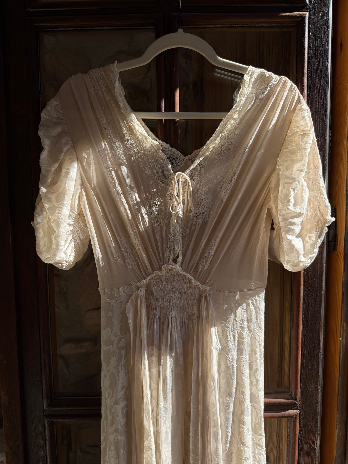 Rare 1930s 1940s bridal silk sheer lace dress