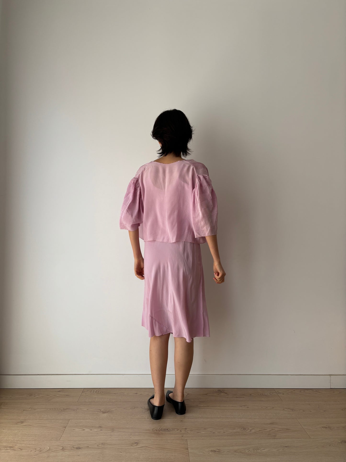 1930s Purple Pure Silk Chiffon Nightgown 2 Piece Set / Jacket and Slip Dress Lingerie Set, Slip dress