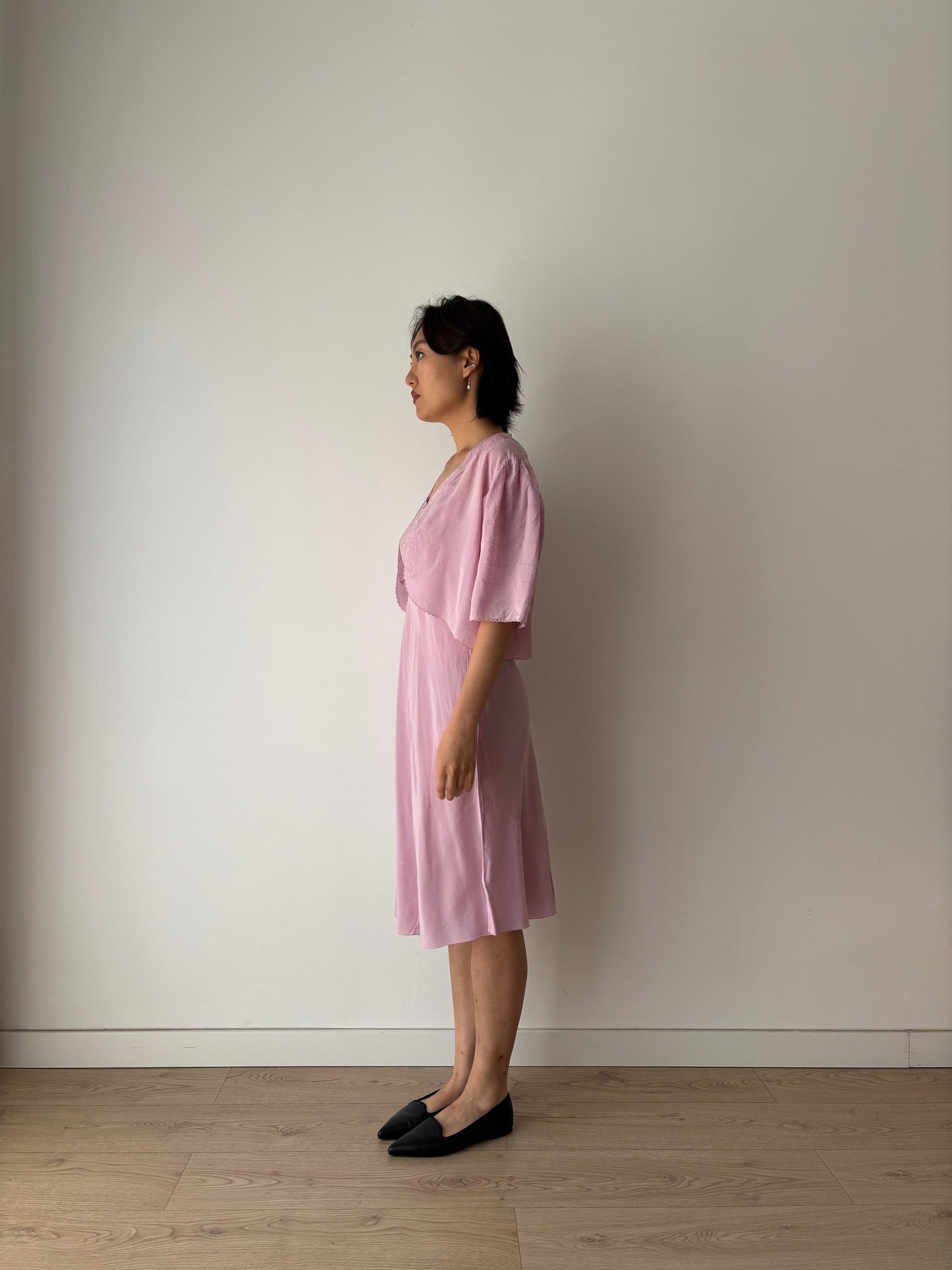 1930s Purple Pure Silk Chiffon Nightgown 2 Piece Set / Jacket and Slip Dress Lingerie Set, Slip dress